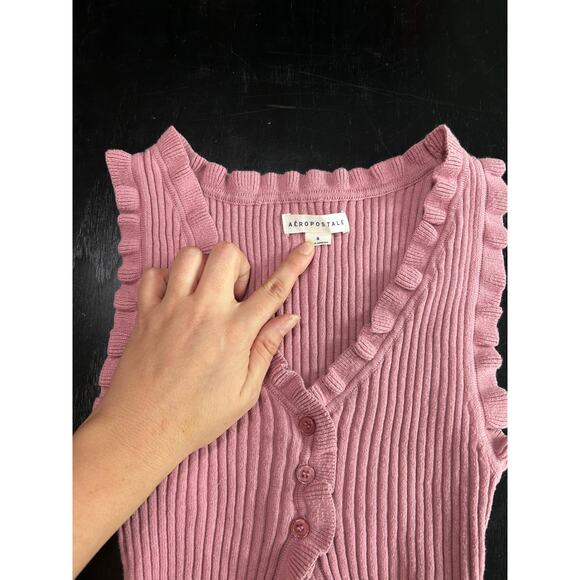 Aeropostale Size Small- Dusty Rose Pink- Sweater Crop Ribbed Tank- romantic top - Picture 3 of 8